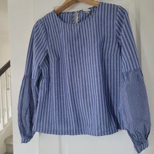 Blue and white striped long sleeve blouse